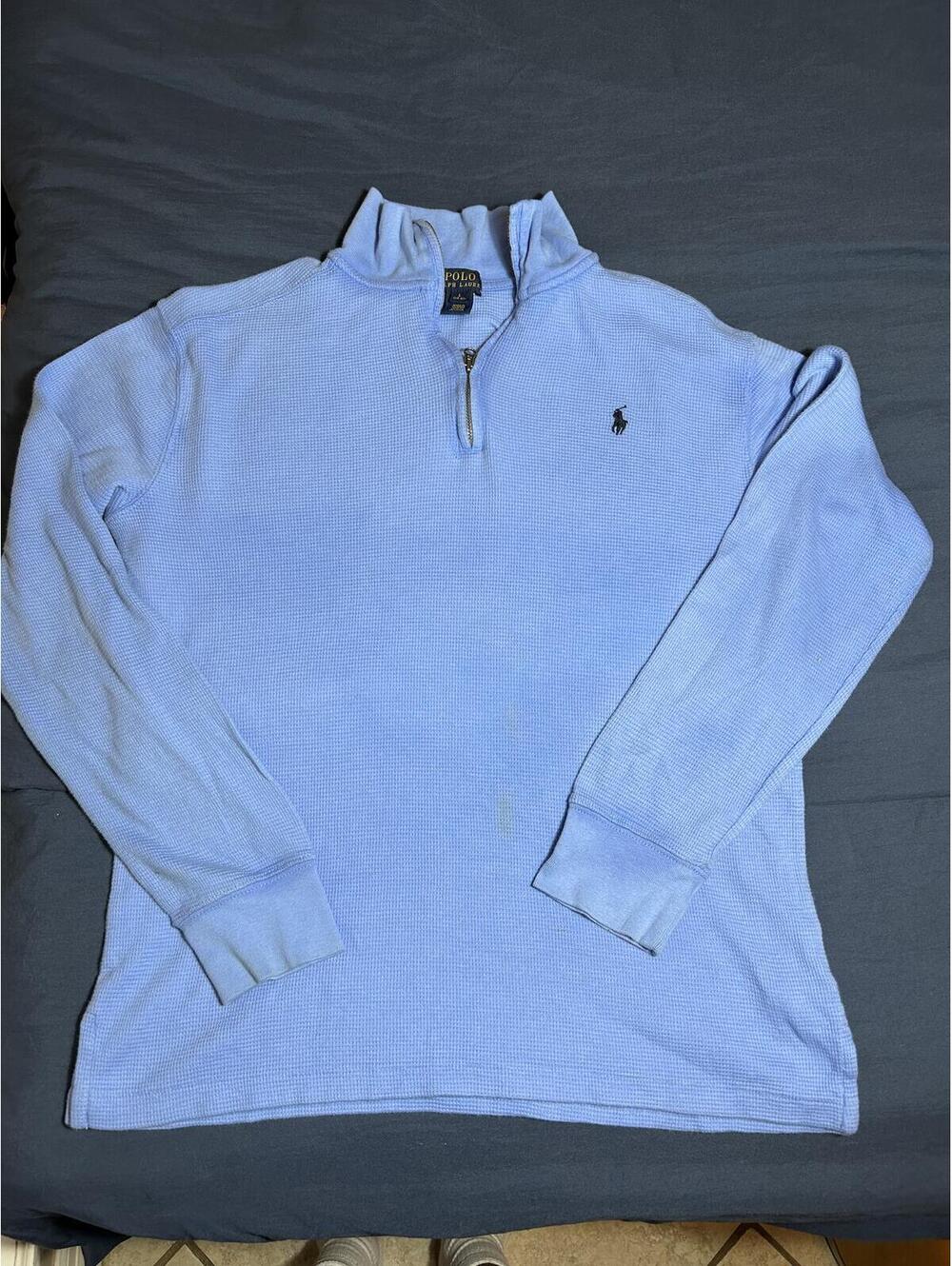 Kid Polo Ralph Lauren Light Blue Waffle Knit Quarter-Zip Pullover Size L (14-16)